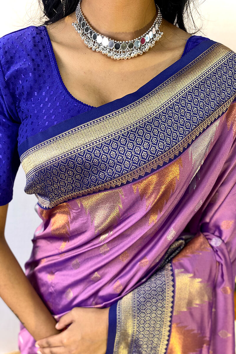 Precious Lavender Soft Banarasi Silk Saree With Elegant Blouse Piece