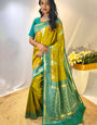 Precious Mehndi Soft Banarasi Silk Saree With Elegant Blouse Piece