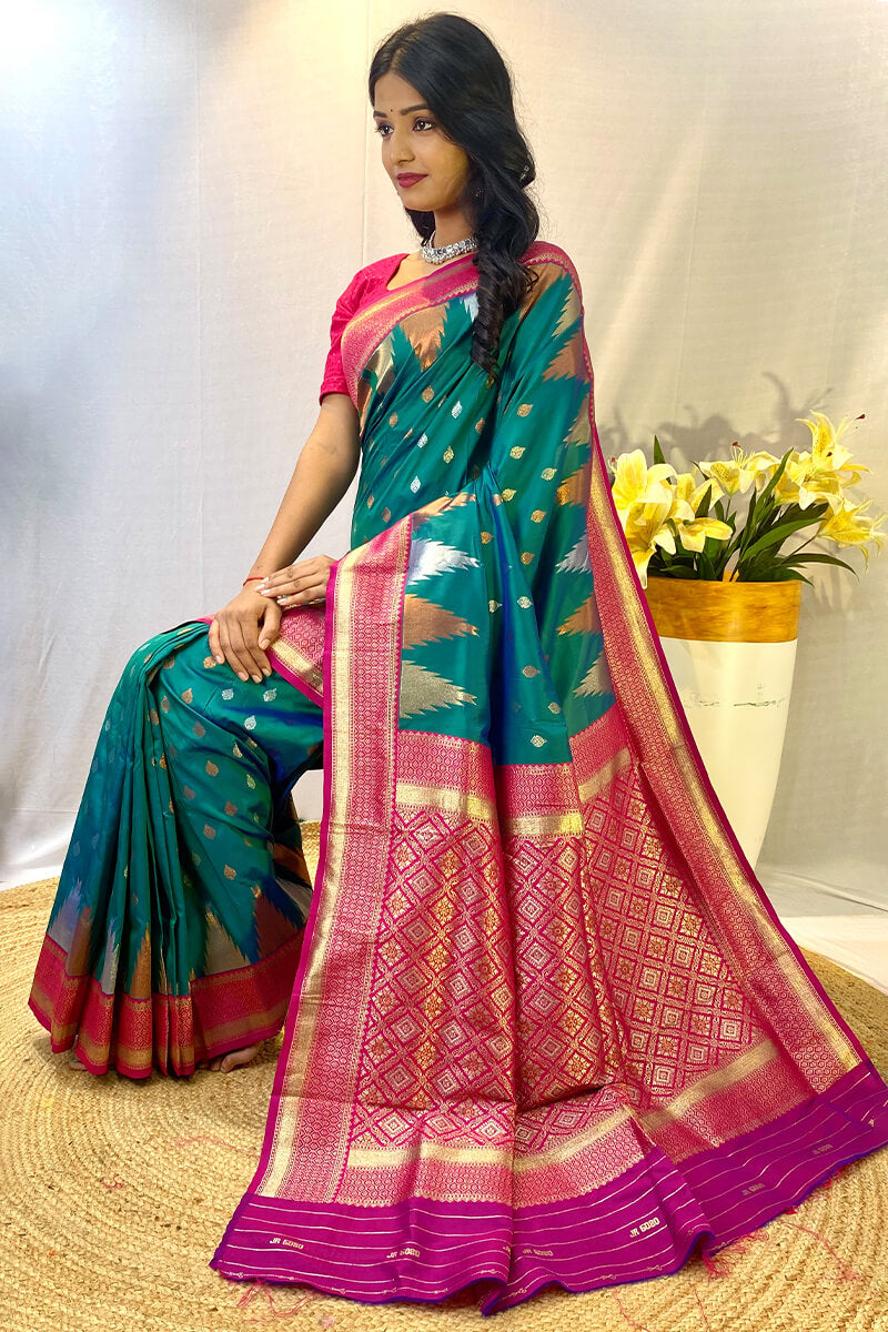 Precious Rama Soft Banarasi Silk Saree With Elegant Blouse Piece