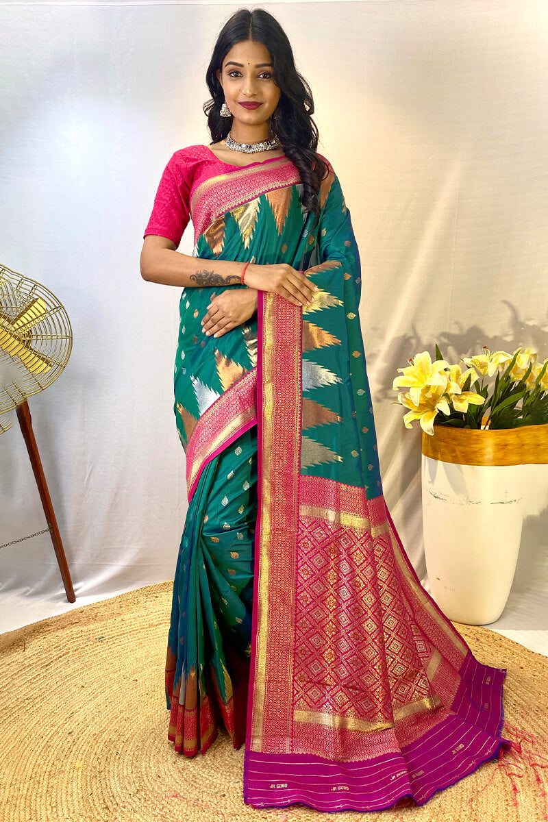 Precious Rama Soft Banarasi Silk Saree With Elegant Blouse Piece