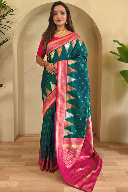 Precious Rama Soft Banarasi Silk Saree With Elegant Blouse Piece