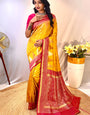 Precious Yellow Soft Banarasi Silk Saree With Elegant Blouse Piece