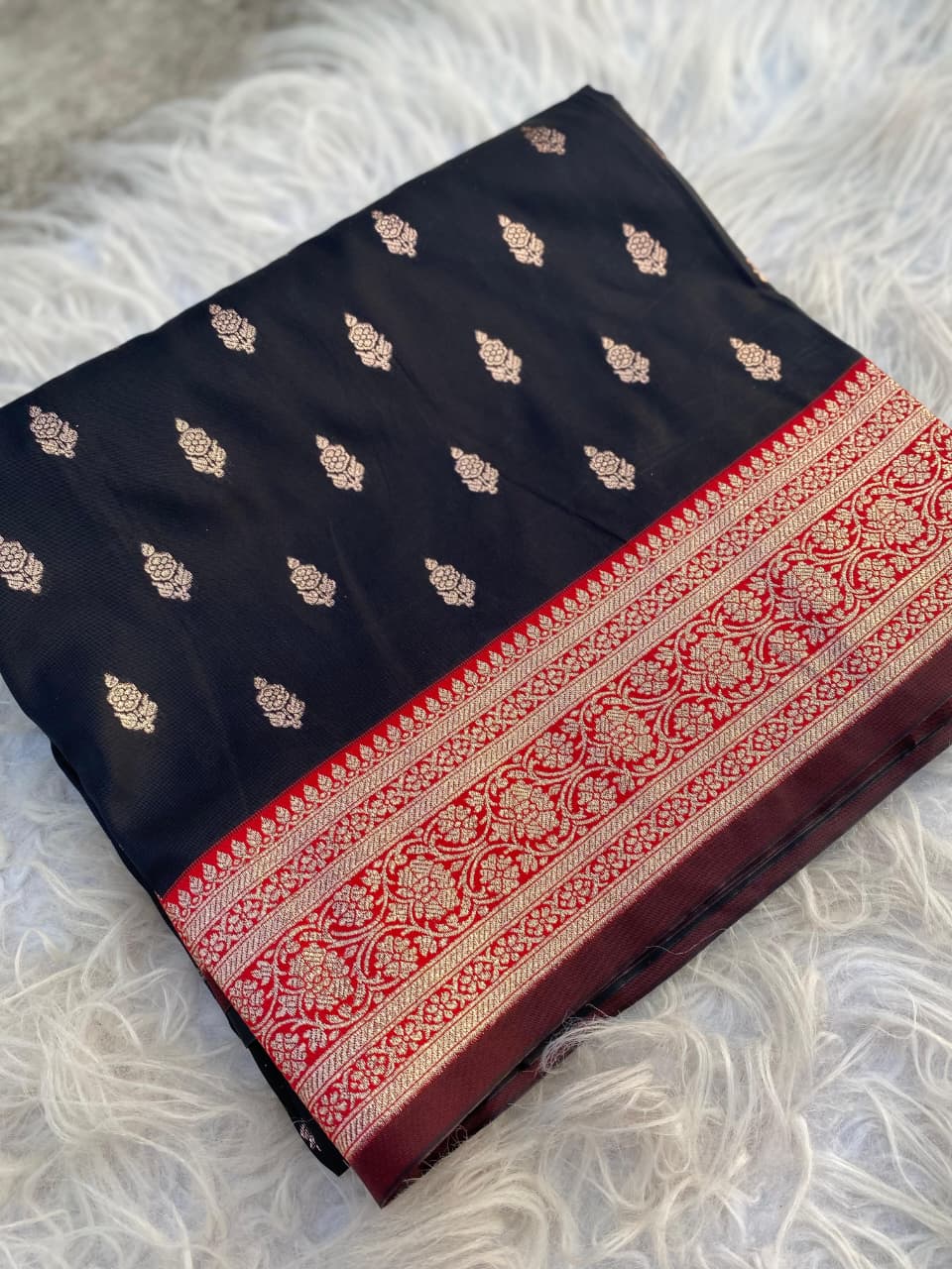 Magnetic Black Soft Banarasi Satin Silk Saree With Serendipity Blouse