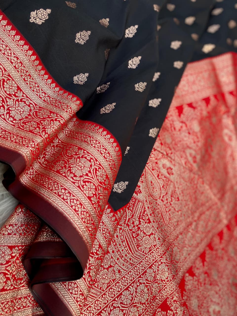 Magnetic Black Soft Banarasi Satin Silk Saree With Serendipity Blouse