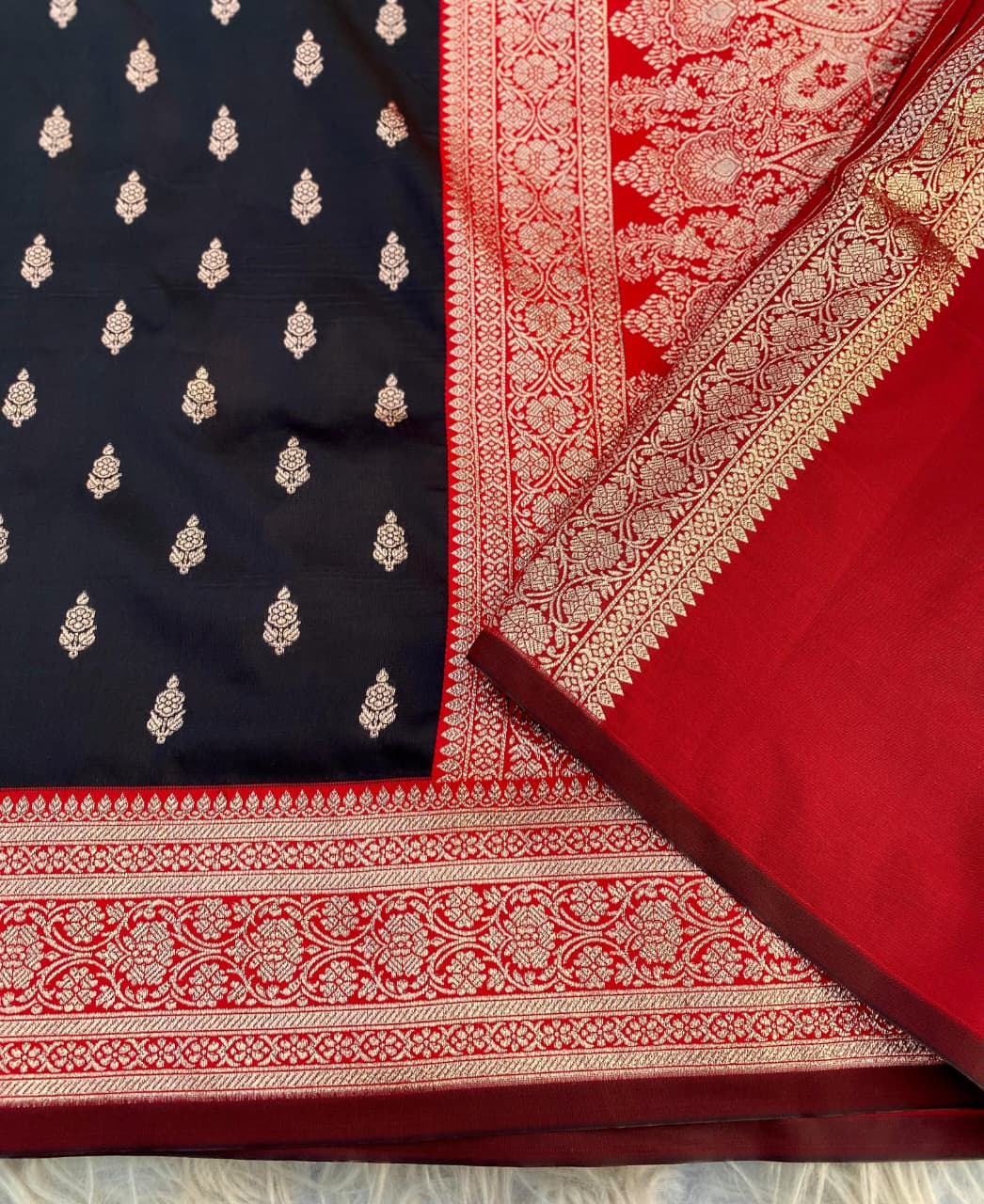 Magnetic Black Soft Banarasi Satin Silk Saree With Serendipity Blouse