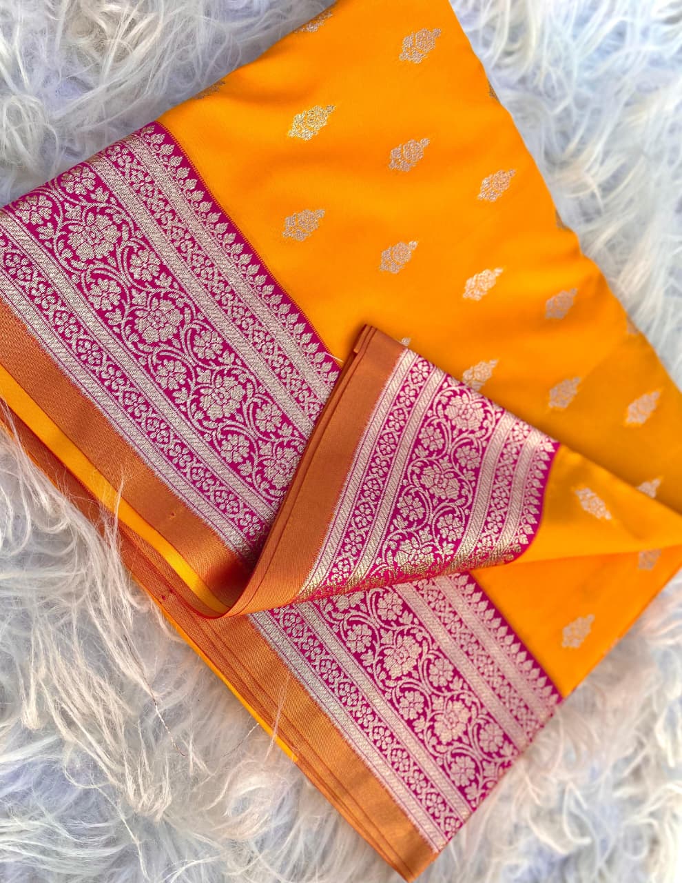 Majesty Orange Soft Banarasi Satin Silk Saree With Ephemeral Blouse
