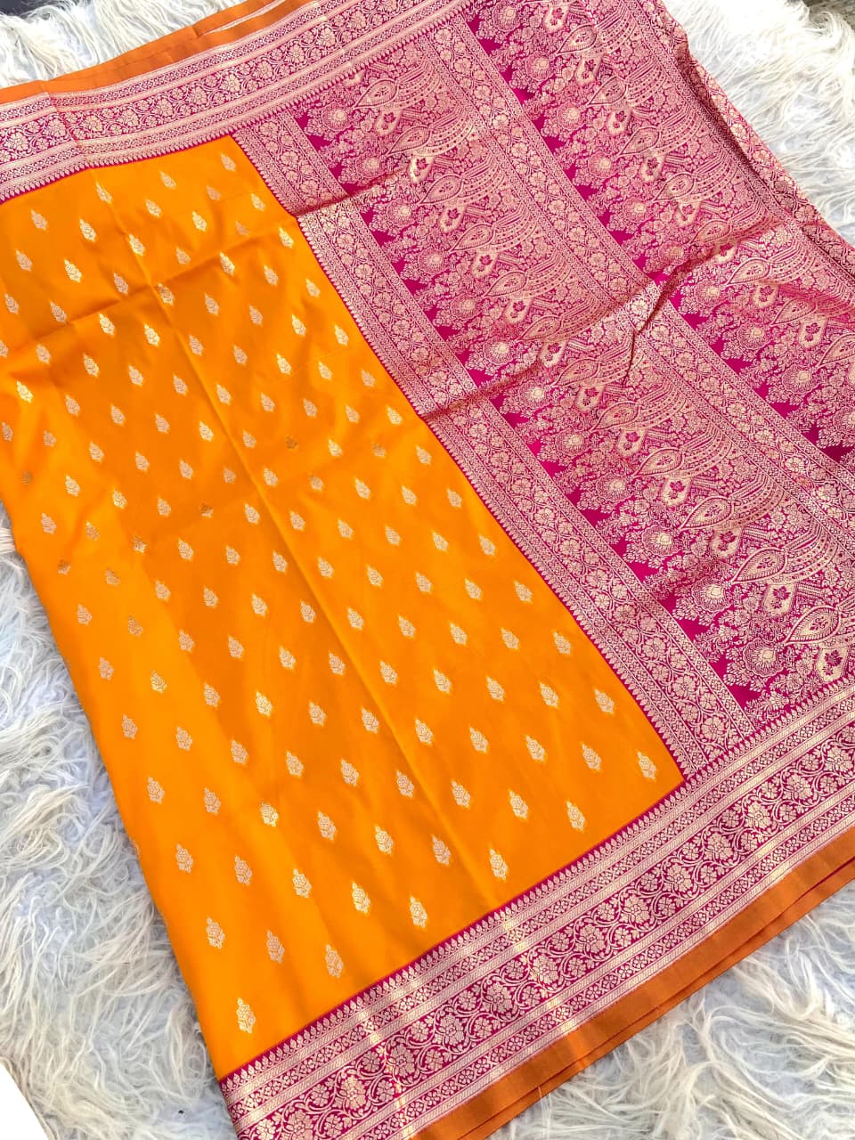 Majesty Orange Soft Banarasi Satin Silk Saree With Ephemeral Blouse