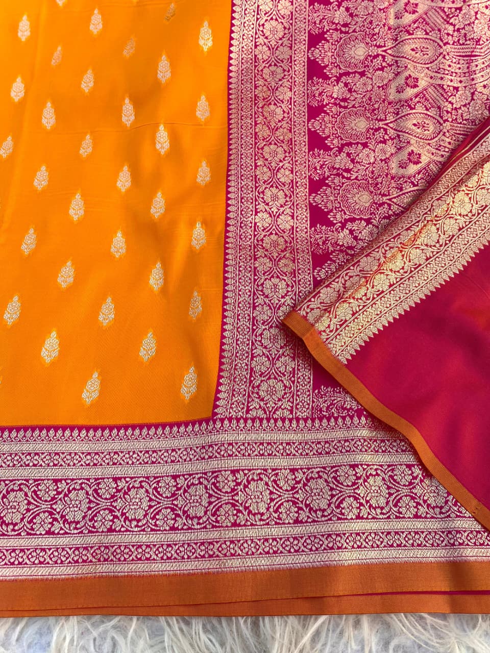 Majesty Orange Soft Banarasi Satin Silk Saree With Ephemeral Blouse