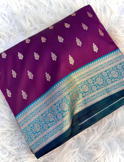 Ratatouille Purple Soft Banarasi Satin Silk Saree With Chatoyant Blouse