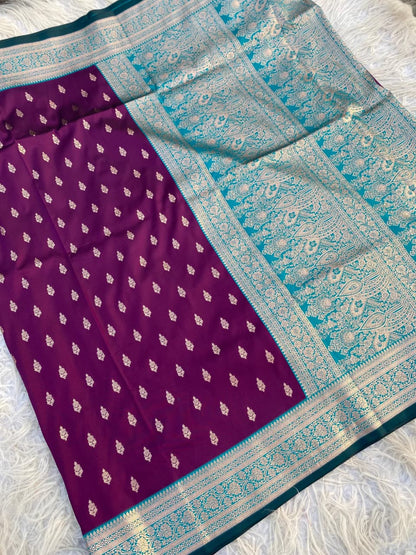 Ratatouille Purple Soft Banarasi Satin Silk Saree With Chatoyant Blouse