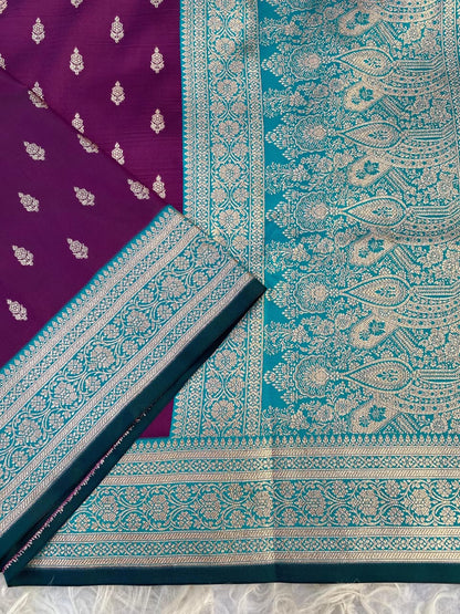 Ratatouille Purple Soft Banarasi Satin Silk Saree With Chatoyant Blouse