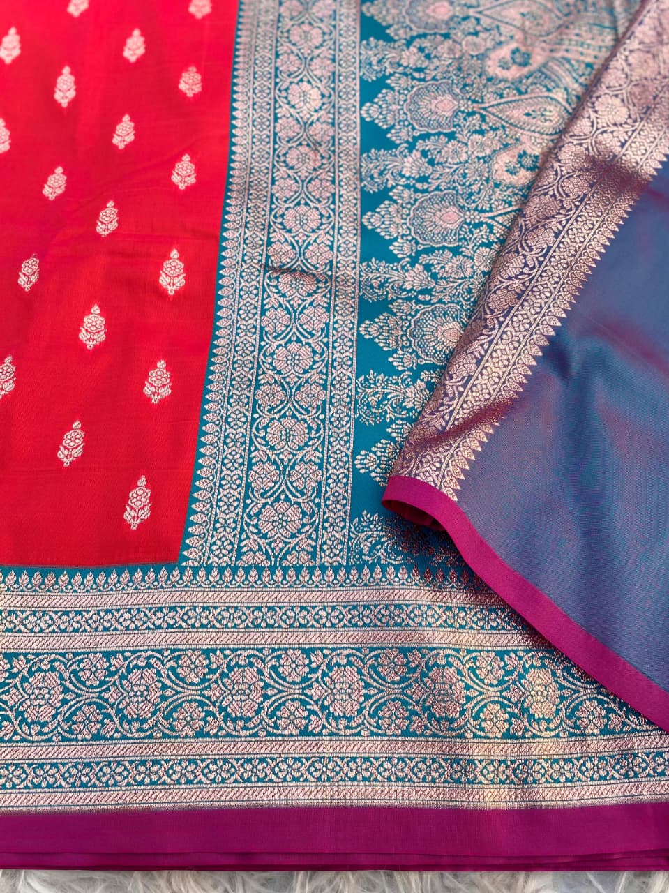 Stunning Red Soft Banarasi Satin Silk Saree With Majestic Blouse