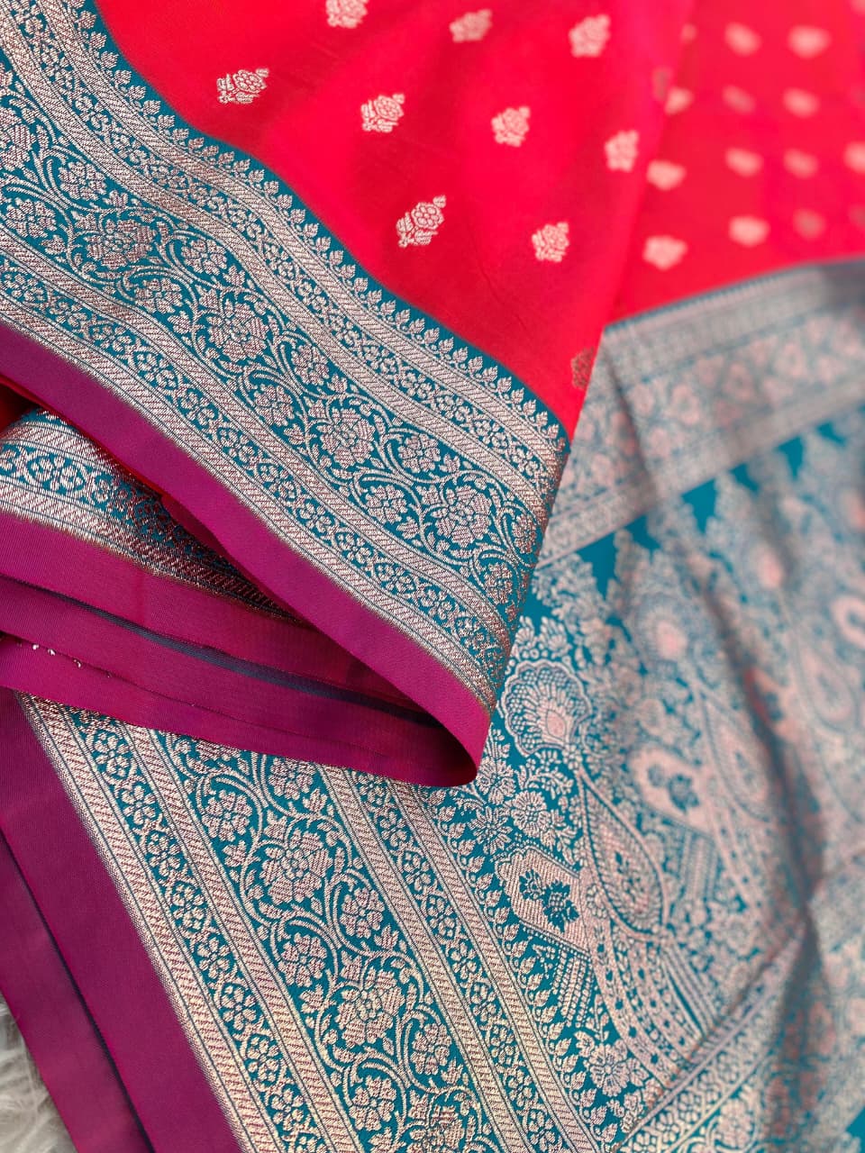 Stunning Red Soft Banarasi Satin Silk Saree With Majestic Blouse