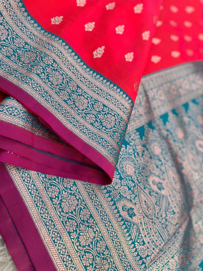 Stunning Red Soft Banarasi Satin Silk Saree With Majestic Blouse