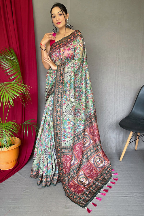 Load image into Gallery viewer, Extraordinary Pista Kalamkari Printed Saree With Flattering Blouse Piece
