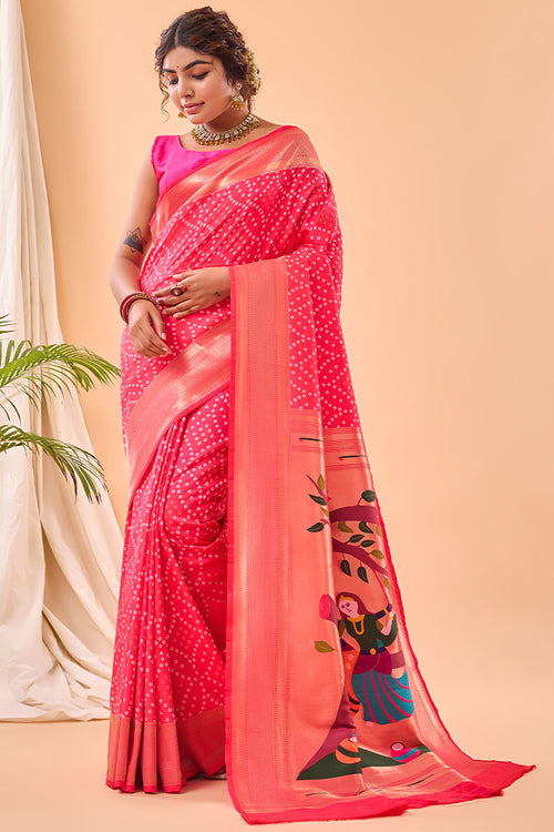 Load image into Gallery viewer, Resplendent Dark Pink Paithani Silk Saree With Innovative Blouse Piece
