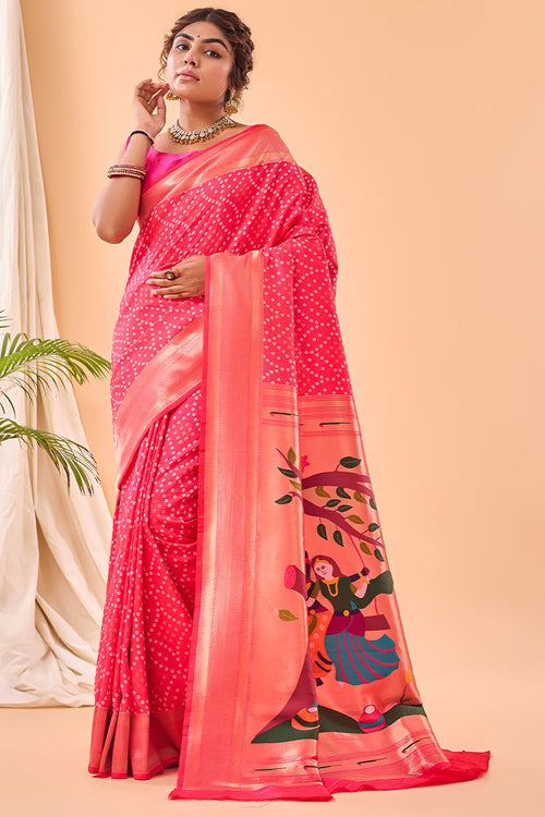 Load image into Gallery viewer, Resplendent Dark Pink Paithani Silk Saree With Innovative Blouse Piece
