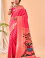 Resplendent Dark Pink Paithani Silk Saree With Innovative Blouse Piece