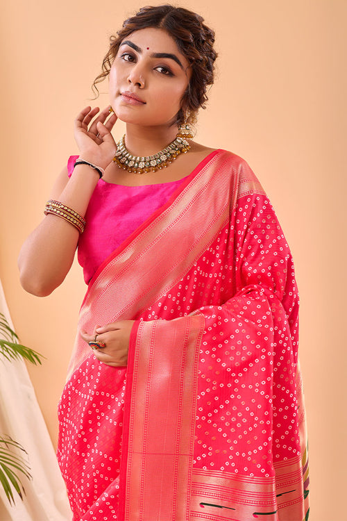 Load image into Gallery viewer, Resplendent Dark Pink Paithani Silk Saree With Innovative Blouse Piece
