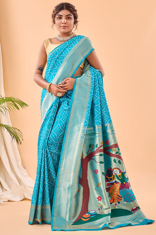 Load image into Gallery viewer, Exquisite Firozi Paithani Silk Saree With Precious Blouse Piece
