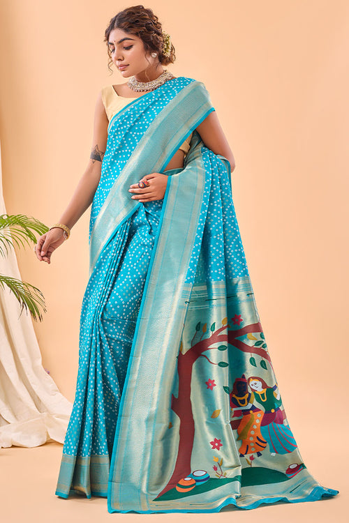 Load image into Gallery viewer, Exquisite Firozi Paithani Silk Saree With Precious Blouse Piece
