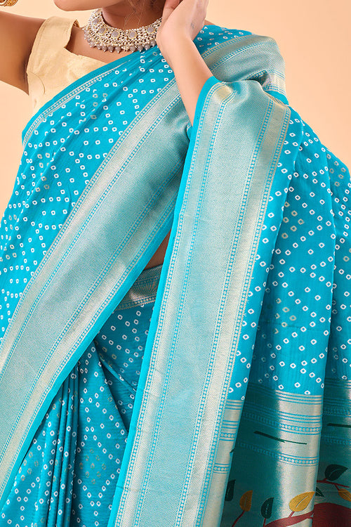 Load image into Gallery viewer, Exquisite Firozi Paithani Silk Saree With Precious Blouse Piece
