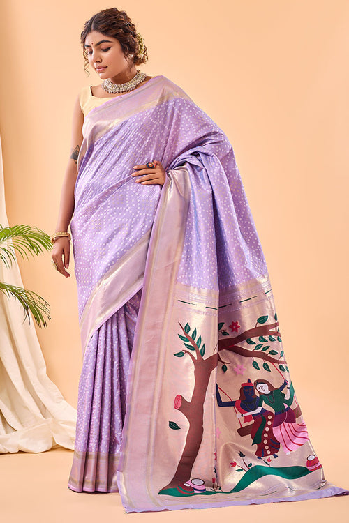 Load image into Gallery viewer, Jubilant Lavender Paithani Silk Saree With Gorgeous Blouse Piece
