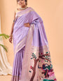 Jubilant Lavender Paithani Silk Saree With Gorgeous Blouse Piece