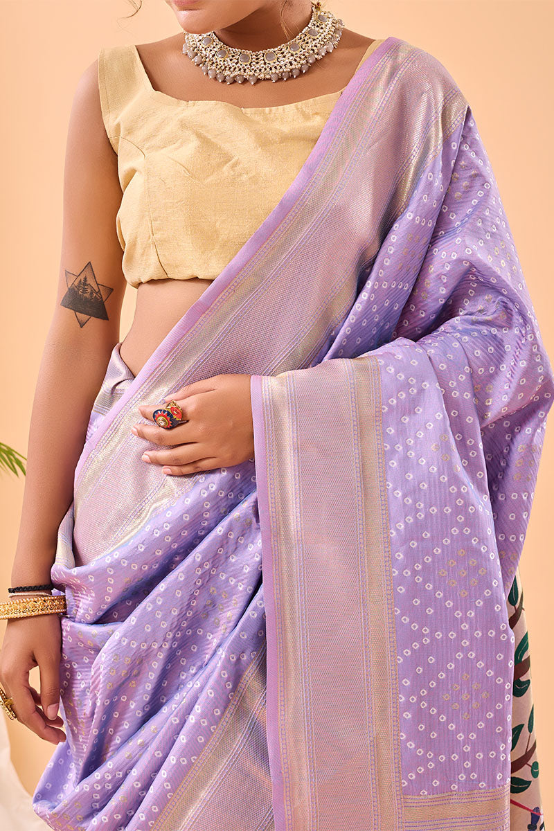 Jubilant Lavender Paithani Silk Saree With Gorgeous Blouse Piece