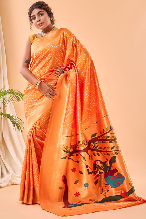 Load image into Gallery viewer, Winsome Orange Paithani Silk Saree With Staring Blouse Piece
