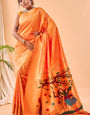 Winsome Orange Paithani Silk Saree With Staring Blouse Piece