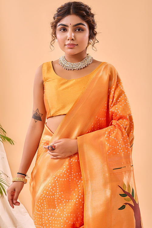 Load image into Gallery viewer, Winsome Orange Paithani Silk Saree With Staring Blouse Piece
