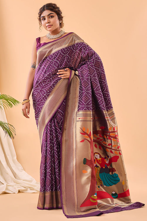 Load image into Gallery viewer, Charismatic Purple Paithani Silk Saree With Breathtaking Blouse Piece
