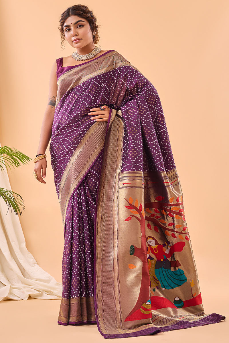 Charismatic Purple Paithani Silk Saree With Breathtaking Blouse Piece