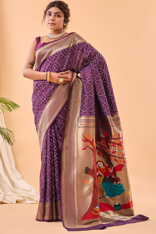 Load image into Gallery viewer, Charismatic Purple Paithani Silk Saree With Breathtaking Blouse Piece
