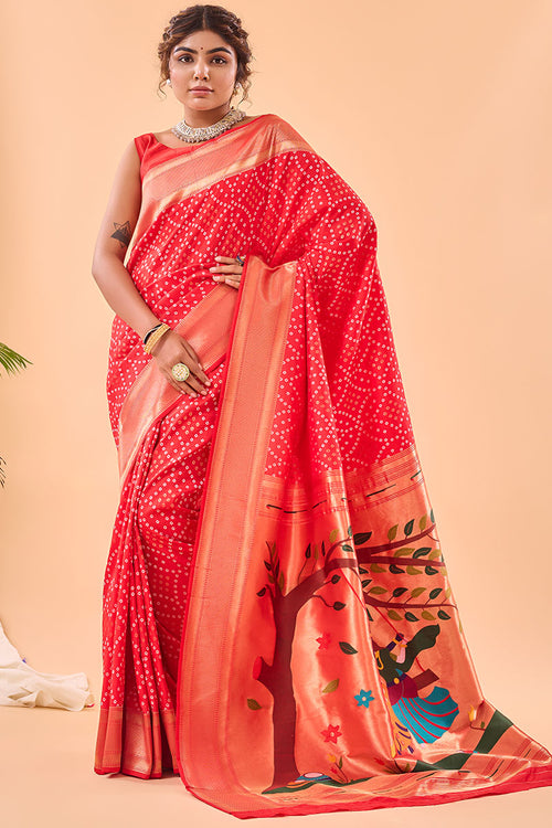 Load image into Gallery viewer, Alluring Red Paithani Silk Saree With Prettiest Blouse Piece
