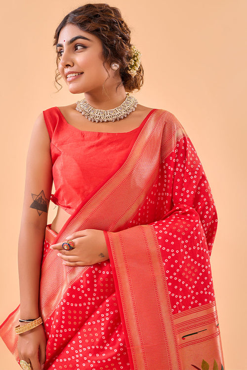 Load image into Gallery viewer, Alluring Red Paithani Silk Saree With Prettiest Blouse Piece
