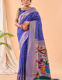 Lustrous Royal Blue Paithani Silk Saree With Traditional Blouse Piece