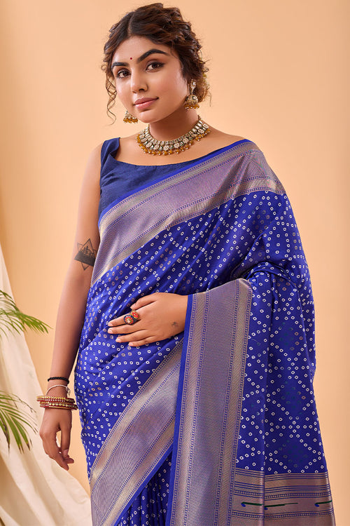 Load image into Gallery viewer, Lustrous Royal Blue Paithani Silk Saree With Traditional Blouse Piece
