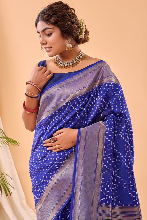 Load image into Gallery viewer, Lustrous Royal Blue Paithani Silk Saree With Traditional Blouse Piece
