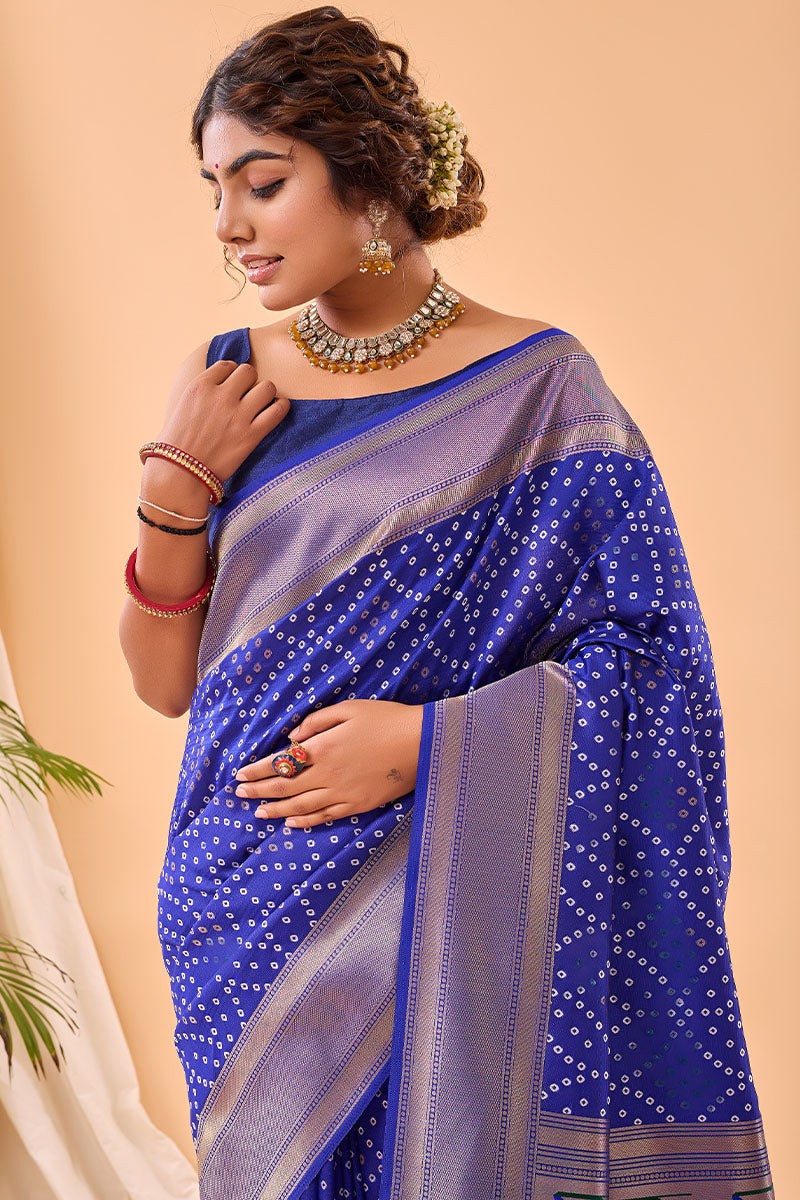 Lustrous Royal Blue Paithani Silk Saree With Traditional Blouse Piece