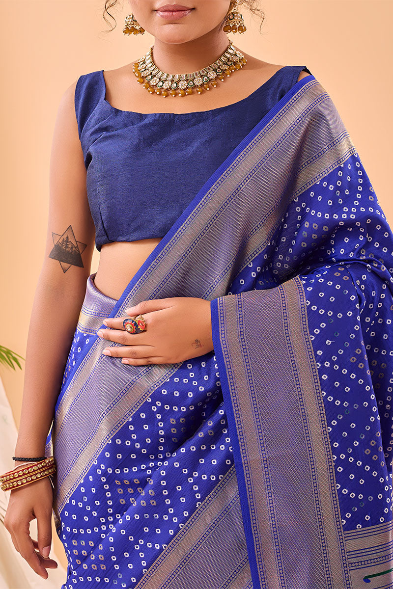 Lustrous Royal Blue Paithani Silk Saree With Traditional Blouse Piece