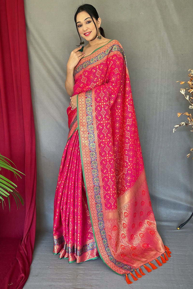 Desirable Dark Pink Paithani Silk Saree With Inspiring Blouse Piece