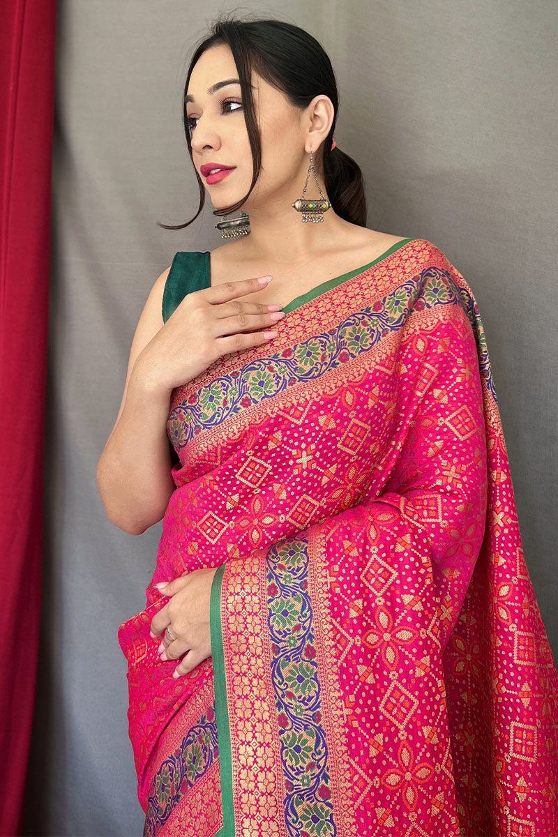 Desirable Dark Pink Paithani Silk Saree With Inspiring Blouse Piece