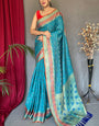 Stylish Firozi Paithani Silk Saree With Smart Blouse Piece