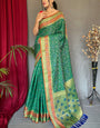 Wonderful Green Paithani Silk Saree With Blooming Blouse Piece