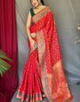 Captivating Red Paithani Silk Saree With Brood Blouse Piece