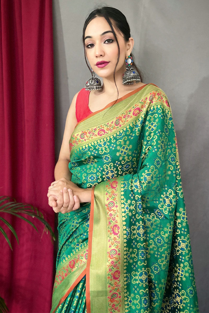 Panoply Green Paithani Silk Saree With Fragrant Blouse Piece