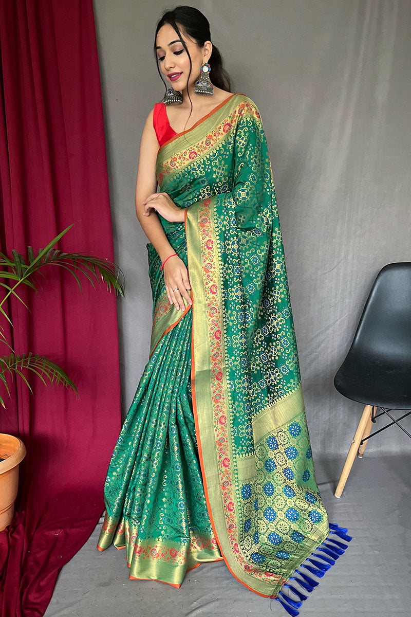 Panoply Green Paithani Silk Saree With Fragrant Blouse Piece