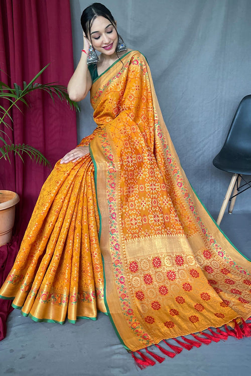 Load image into Gallery viewer, Angelic Mustard Paithani Silk Saree With Diaphanous Blouse Piece
